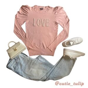 Love Embellished Pink Sweater